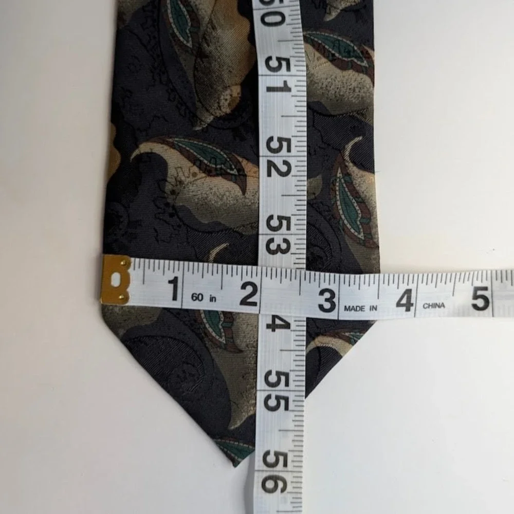 Ermenegildo Zegna Silk Tie Mens‎ Black Gold Abstract Paisley Italy SHORT